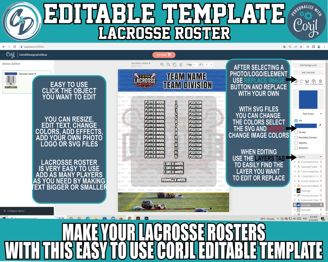 EDITABLE and PRINTABLE Lacrosse Roster Sheet Template Custom Etsy