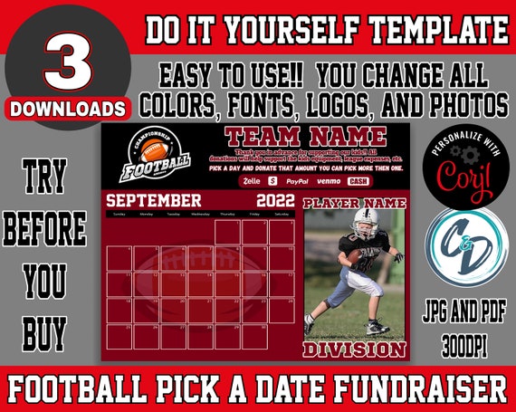 EDITABLE and PRINTABLE Football Calendar Fundraiser Football - Etsy Canada