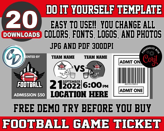 EDITABLE and PRINTABLE Football Game Ticket Template Custom - Etsy
