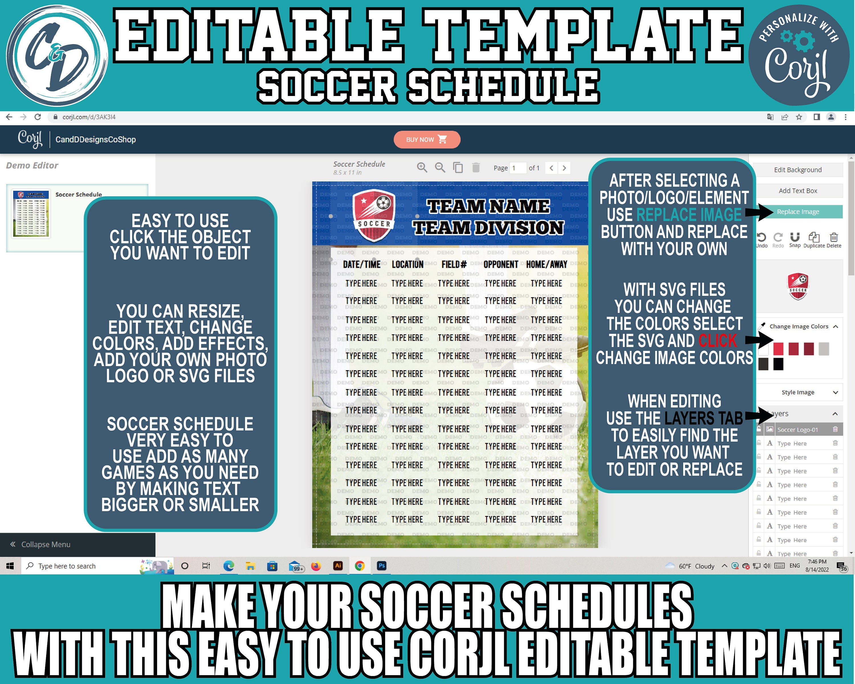 EDITABLE and PRINTABLE Soccer Game Schedule Template Custom Etsy