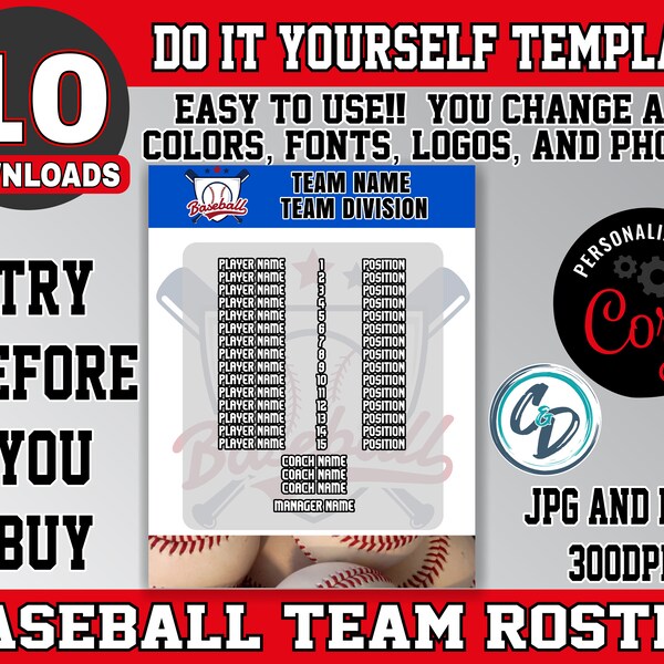 Baseball Team Roster Template - Etsy