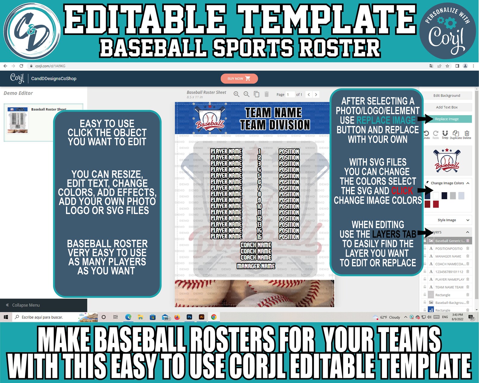 EDITABLE and PRINTABLE Baseball Roster Sheet Template Custom Etsy