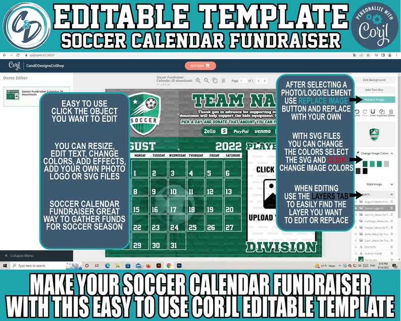 EDITABLE and PRINTABLE Soccer Calendar Fundraiser 30 Etsy Australia
