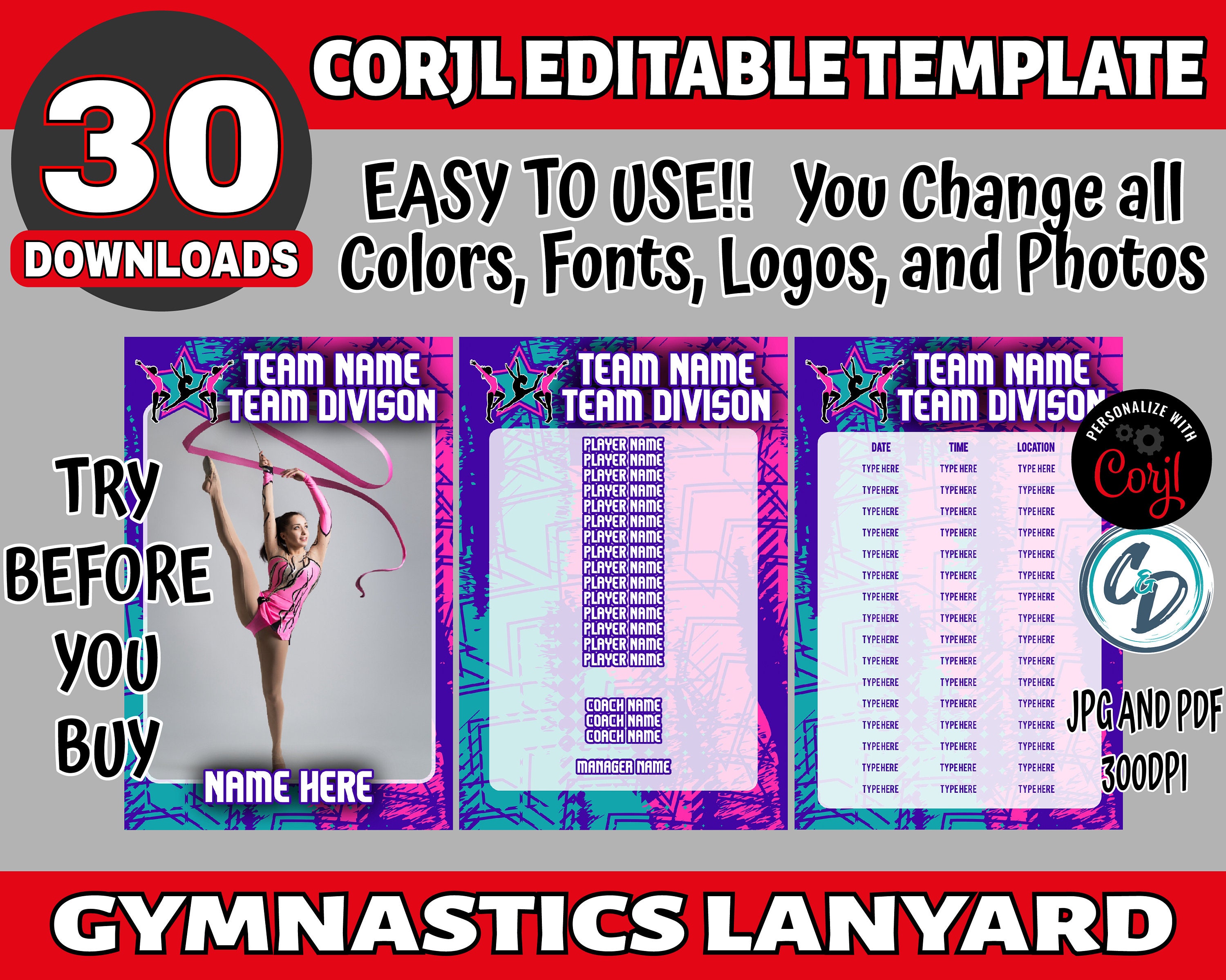 EDITABLE and PRINTABLE Gymnastics Lanyard Template Ballet Etsy Australia