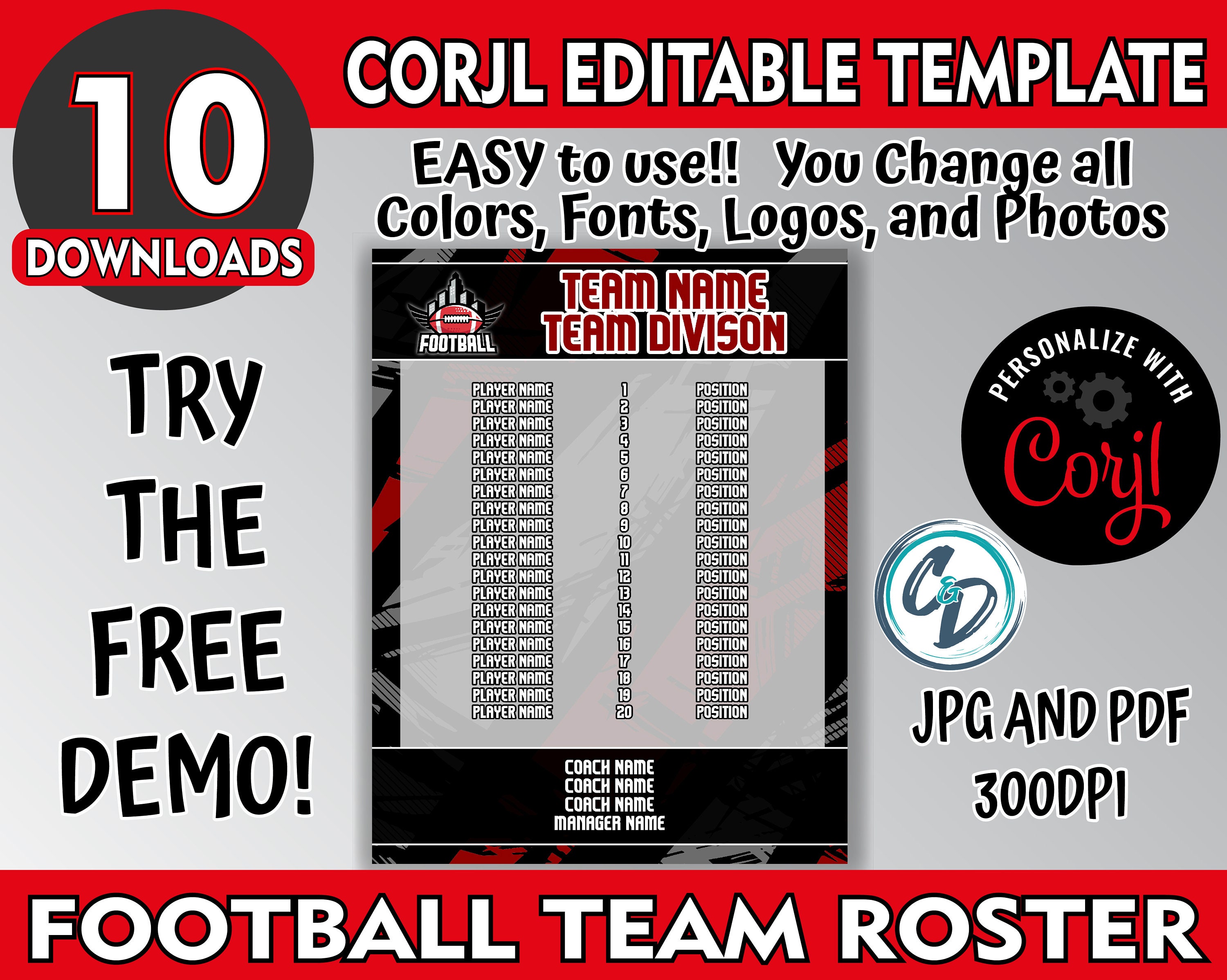 EDITABLE And PRINTABLE Football Roster Sheet Template Custom Etsy