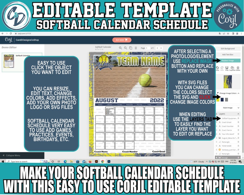 EDITABLE and PRINTABLE Softball Calendar Schedule Template Etsy