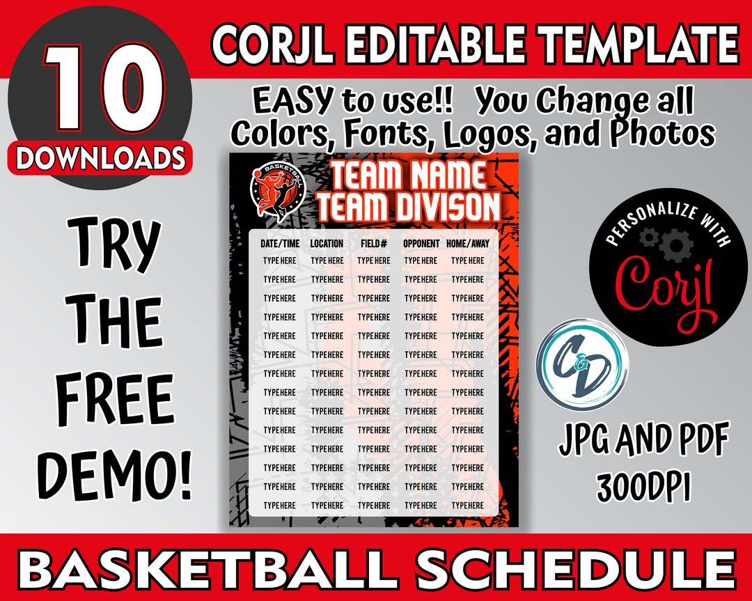 EDITABLE and PRINTABLE Basketball Game Schedule Template - Etsy