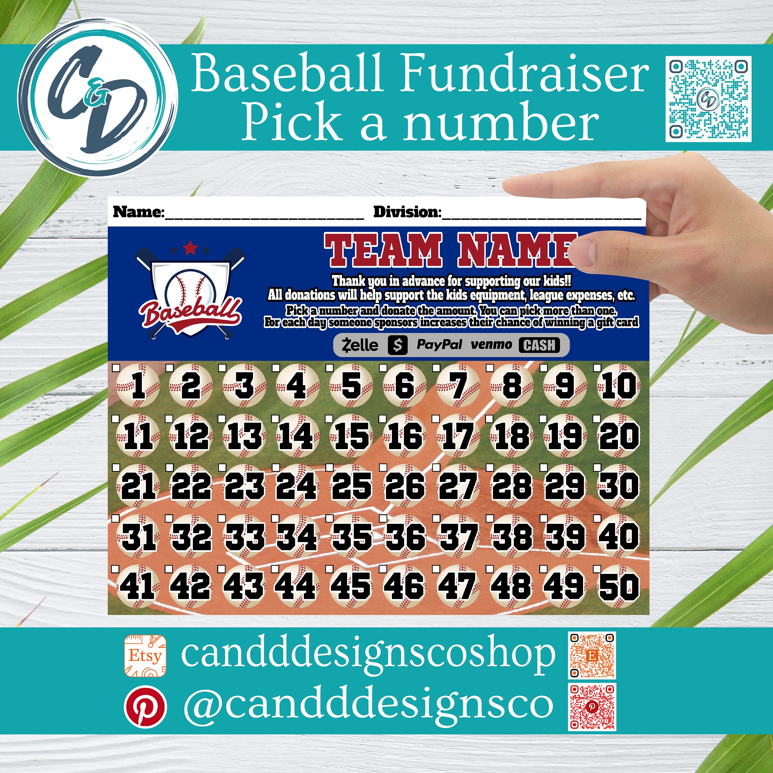 EDITABLE and PRINTABLE Baseball Fundraiser Pick a Number Etsy