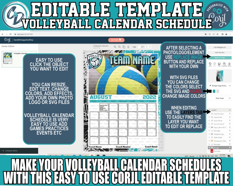 EDITABLE and PRINTABLE Volleyball Calendar Schedule Template Etsy