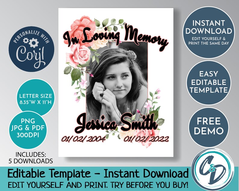 EDITABLE and PRINTABLE in Loving Memory Template in Memory - Etsy