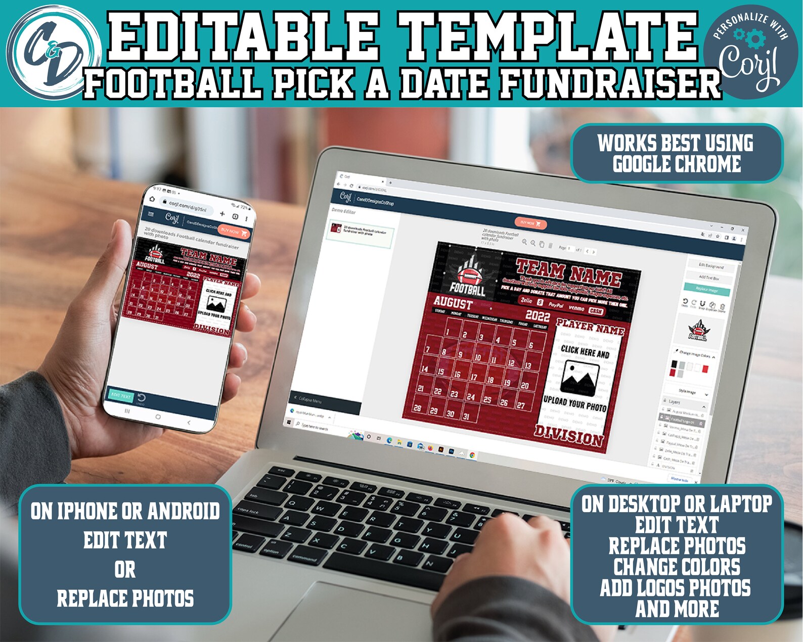 EDITABLE and PRINTABLE Football Calendar Fundraiser Football Etsy