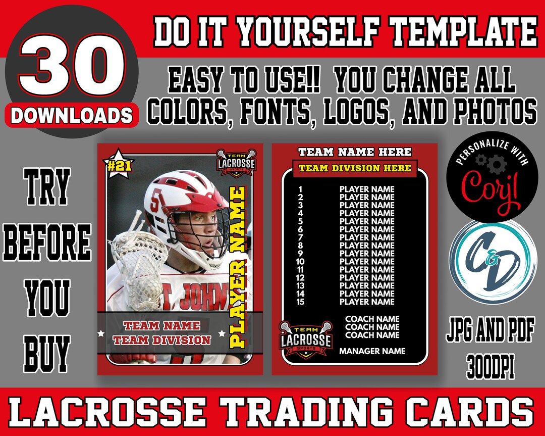 EDITABLE and PRINTABLE Lacrosse Trading Card Template Custom Etsy