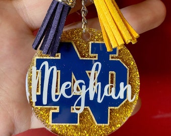 Personalized College Keychain – Custom Glitter Name Keyring, School Spirit Gift, Graduation Gift, Dorm/Car Accessories