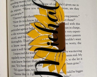 Segnalibro personalizzato con girasole e nappa / Regalo personalizzato in acrilico per amanti dei libri / Regalo per lettori / Accessori per libri