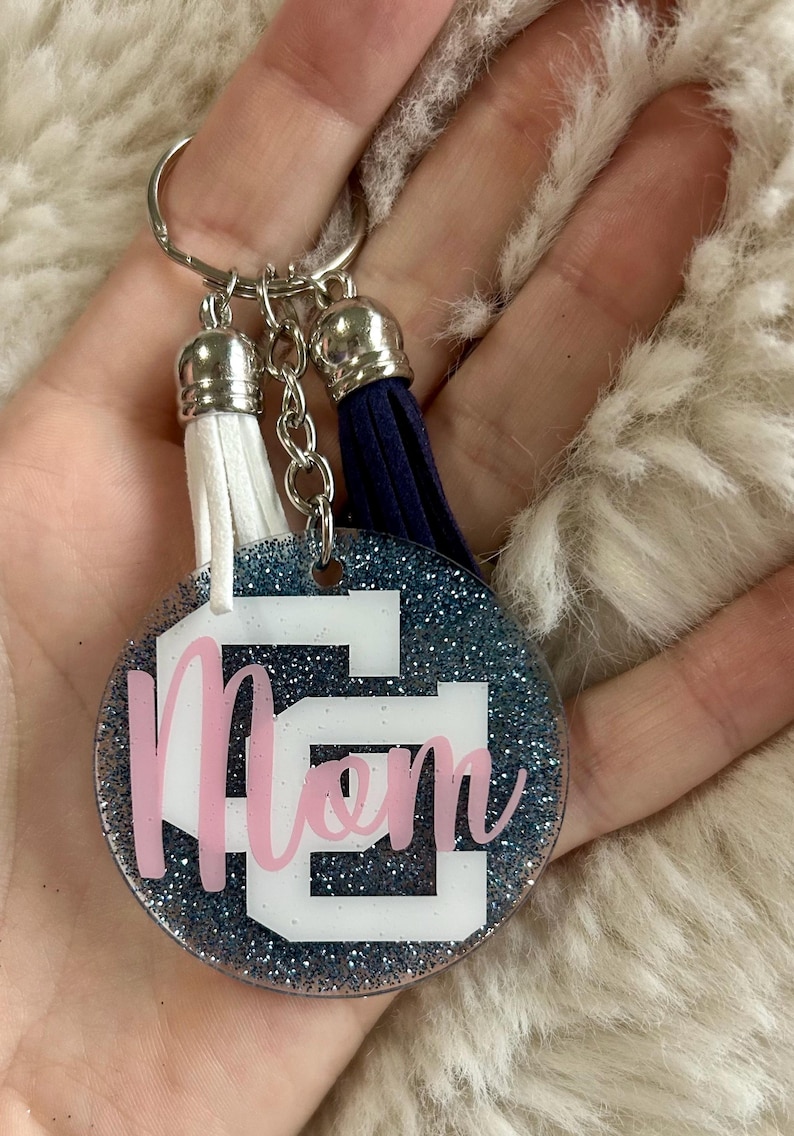 Personalized College Keychain – Custom Glitter Name Keyring, School Spirit Gift, Graduation Gift, Dorm/Car Accessories image 9