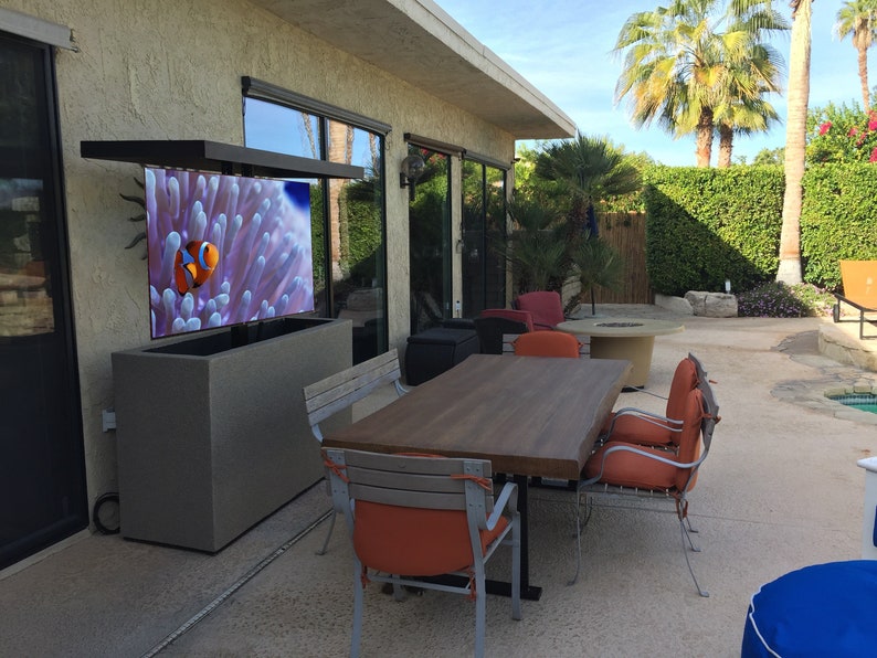 Outdoor TV Lift Gray Stucco Black Top Etsy