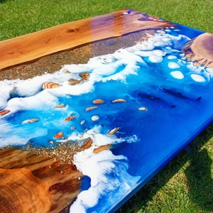 Resin Wood Outdoor Table, resin ocean table, blue epoxy table, Shark Resin Table , epoxy coffee table,Aquarium Fish Resin Epoxy Table,
