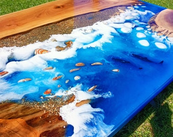 Walnut River Table | 3D Ocean Epoxy Coffee Table, Custom Handmade Furniture