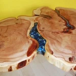 Juniper epoxy table, epoxy coffee table, blue epoxy table, resin coffee table, Heart sliced coffee table, coffee table