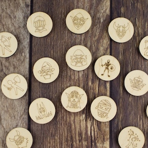Monster, Character, NPC, Boss Tokens: D&D, RPG Wood Markers for Tabletop Gaming