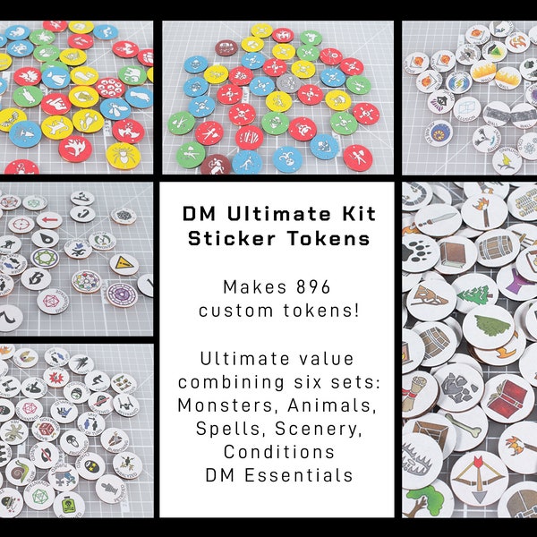 DND Dungeon Master Ultimative Sticker Token Kit, 13 Seiten/1040 Sticker | D&D Token | Geschenk für Dungeon und Game Master | Kit für DM/GMs