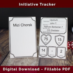 Minimalistische DND Initiative Tracker | Invulbare PDF voor DM-schermtentkaarten, karakterbladkaarten | D&D Dungeon Master-cadeau