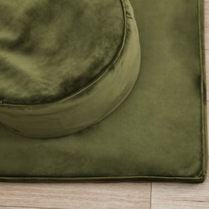 Meditation Zabuton Mat Green Moss Soft Luxury Velvet, Relaxing Dark Futon Most Comfortable Handmade Fancy Gift Idea Interior Green Serene