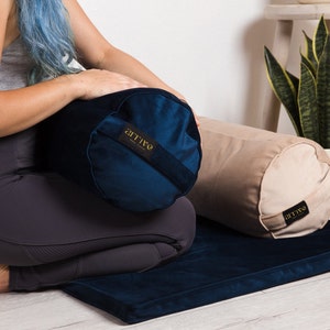 Yoga Bolster Meditation set velvet Buckwheat fill handmade floor cushion