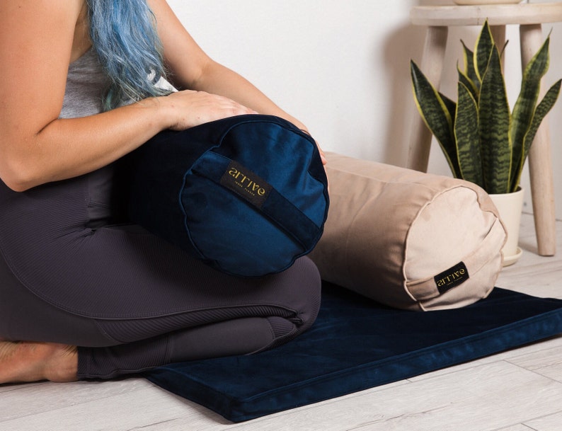 Yoga Bolster Meditation set velvet Buckwheat fill handmade floor cushion