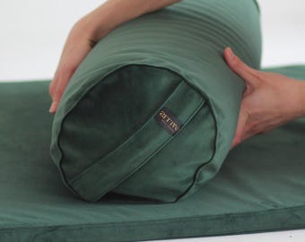 Evergreen Velvet Yoga Bolster | Handmade Fancy Yoga Gift | Yoga prop | Floor cushion | Tantra bolster | Buckwheat fill bolster cushion