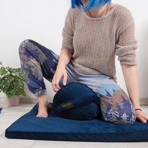 Meditation Set Zafu Round floor cushion Velvet Yoga bolster and Mat