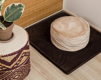 Meditation Zabuton Mat Brown Luxury Velvet Futon Most Comfortable, Handmade Hight Quality Flat Floor cushion Yogi Gift