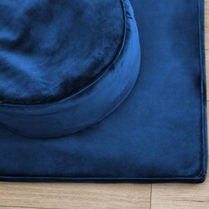 Meditation Zabuton Mat Green Moss Soft Luxury Velvet, Relaxing Dark Futon Most Comfortable Handmade Fancy Gift Idea Interior Deep Blue