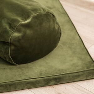 Yoga Bolster Green Dark Moss Luxury Velvet Buckwheat Hulls Organic long Floor Pillow Meditation practice