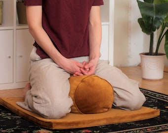 Yoga Bolster Support cushion Meditation Yellow Marigold Velvet Long floor pillow Organic filling