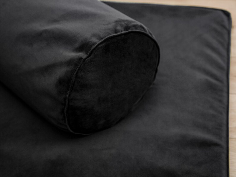 Black Velvet Bolster Long Floor cushion meditation set