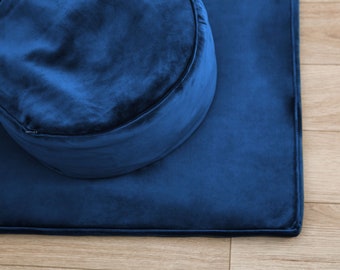 Meditation Zabuton Mat Zabuton Luxury Velvet Blue Indigo Ink Dark, Flat Floor Cushion, High Quality Comfort