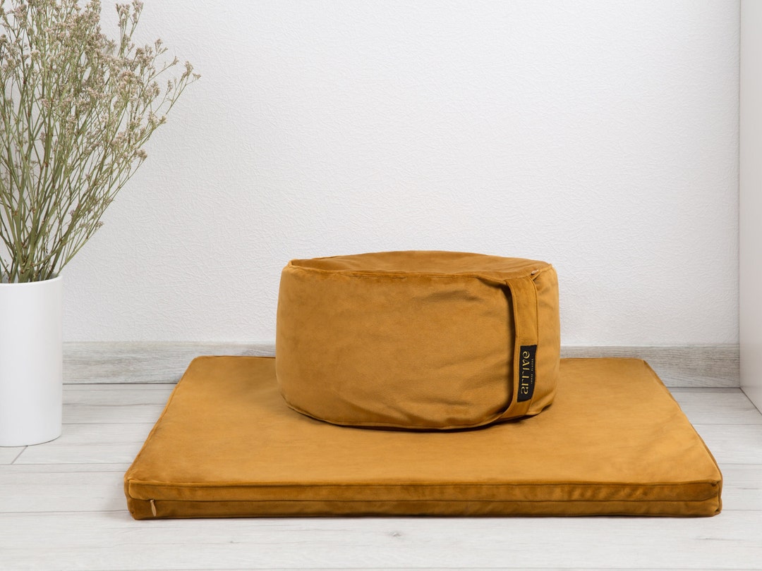 Hihealer Large Meditation Cushion & Zabuton Mat Set – Round Zafu Pillow With Buckwheat Hulls (Green)