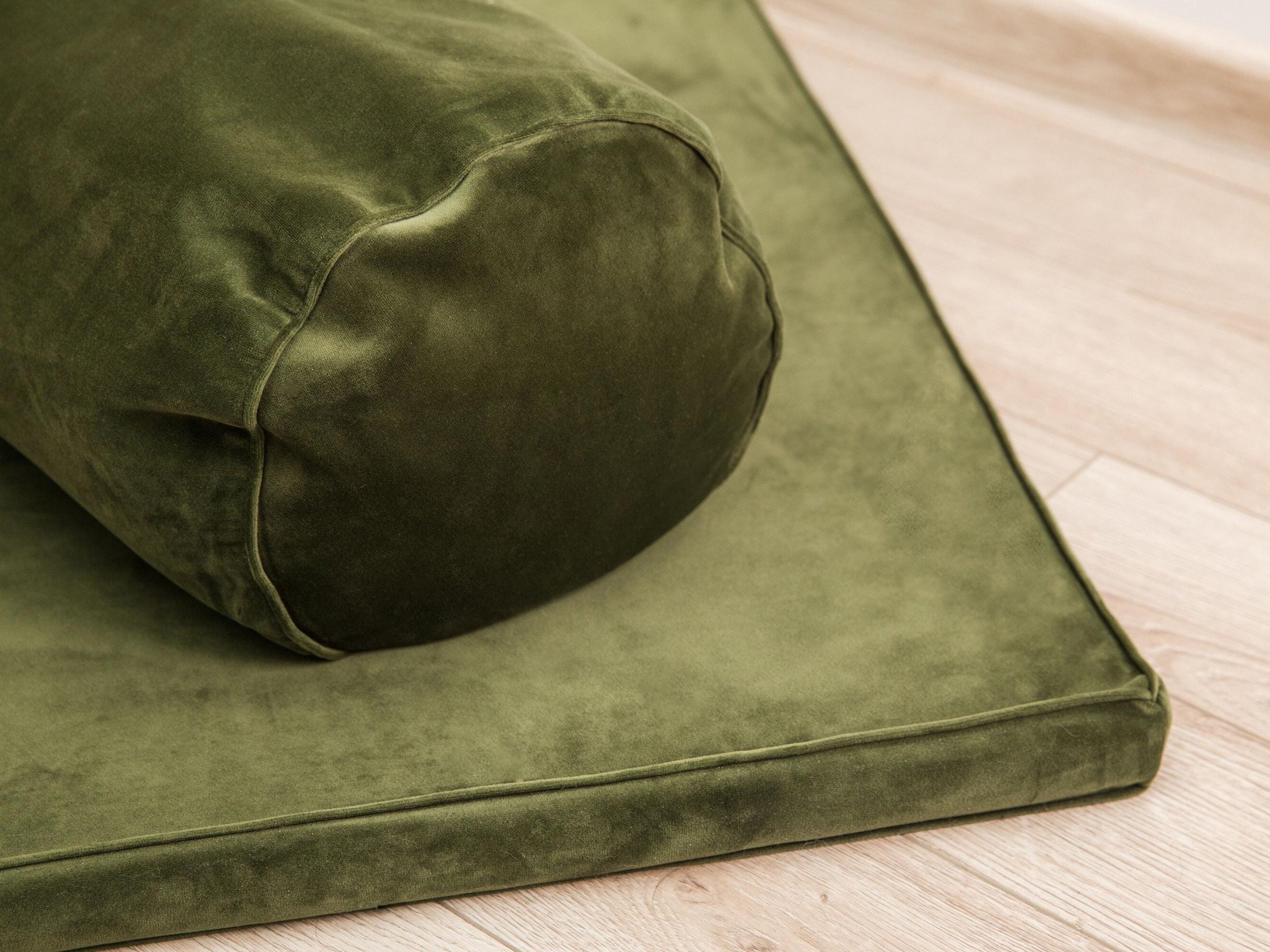 Yoga Tantra Bolster | Green Moss Velvet floor cushion | Organic Buckwheat Hull fill made in EU |  Restorative Yoga pillow