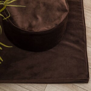 Meditation Zabuton Mat Green Moss Soft Luxury Velvet, Relaxing Dark Futon Most Comfortable Handmade Fancy Gift Idea Interior Calm Brown