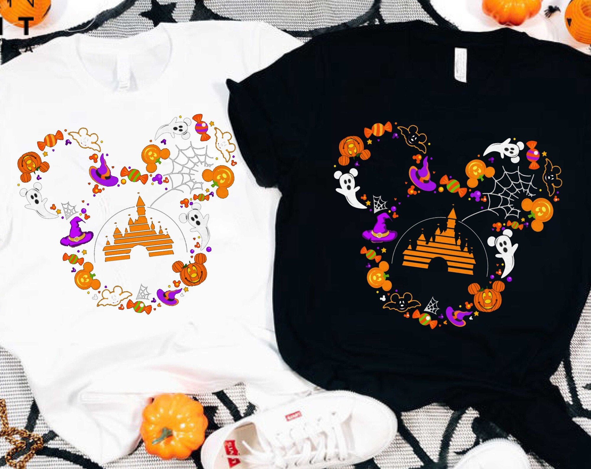 Discover Disney Halloween Mickey Head With Castle Matching T-Shirt