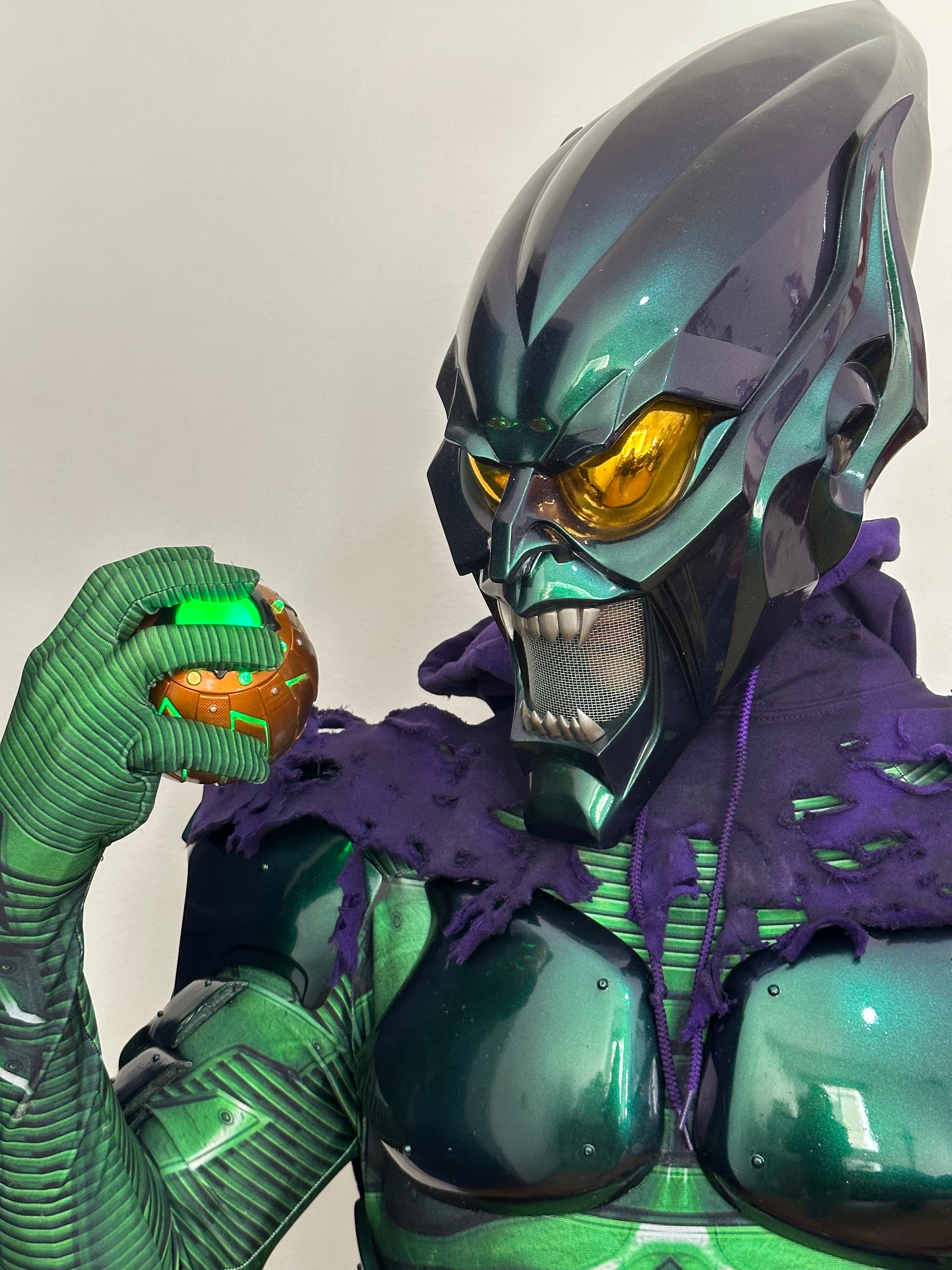 グリーンゴブリン　コスプレ　アーマー　スパイダーマン 男性と女性のためのスパイダーマンゴブリン緑のジャンプスーツ
