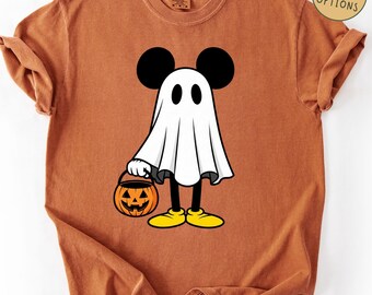 Disney Mickey and Minnie Ghost Comfort Colors Shirt, Mickey Halloween Shirt, Minnie Halloween Shirt, Disney Ghost Halloween Shirt