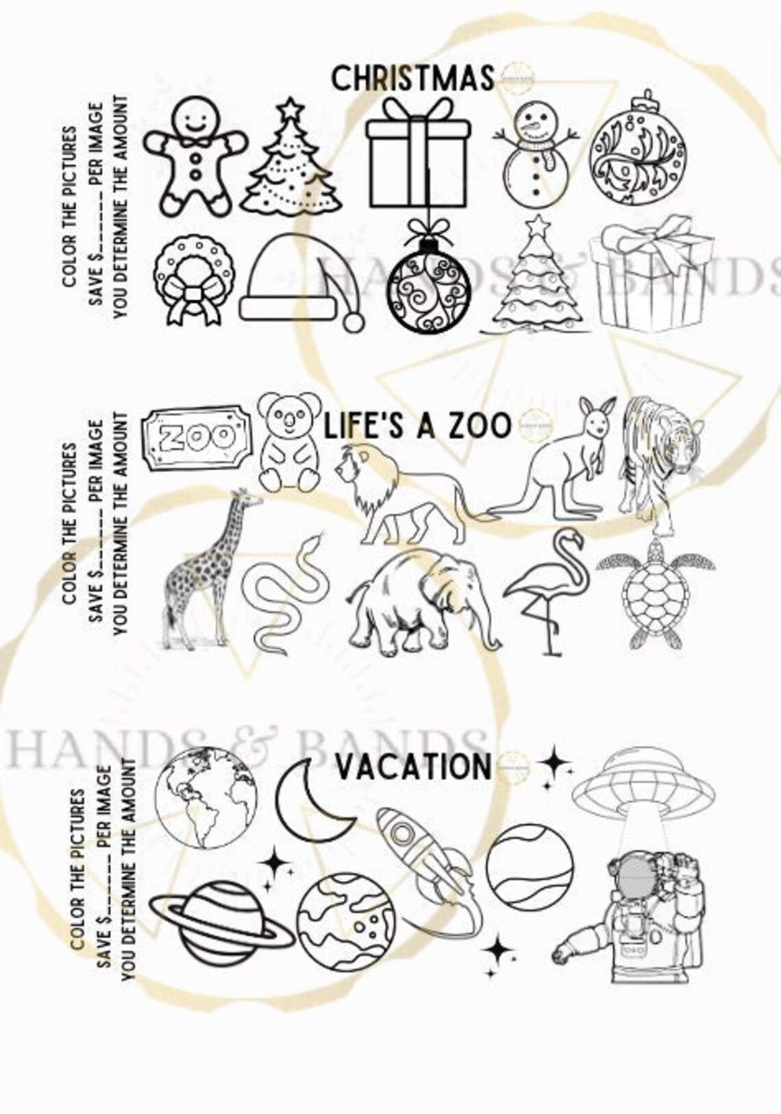 Mini Coloring Cards Savings Challenge Etsy