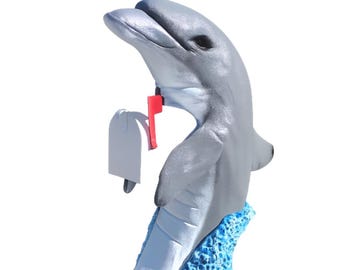 Blue Dolphin Nautical Mailbox Statue - Unique Custom Mailbox