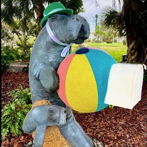 Handcrafted Life Size Florida Manatee Mailbox Sculpture w/ Baby Manatee: Unique Coastal Nautical Decor for Beach Homes by SeasideMailbox.Com