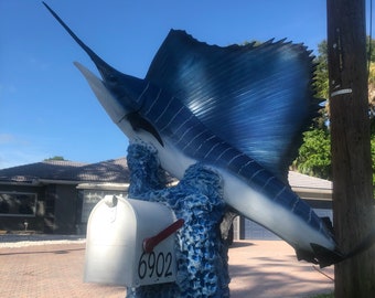 Sailfish Mailbox Statue Sculpture Art - Unique Custom Nautical Mailbox
