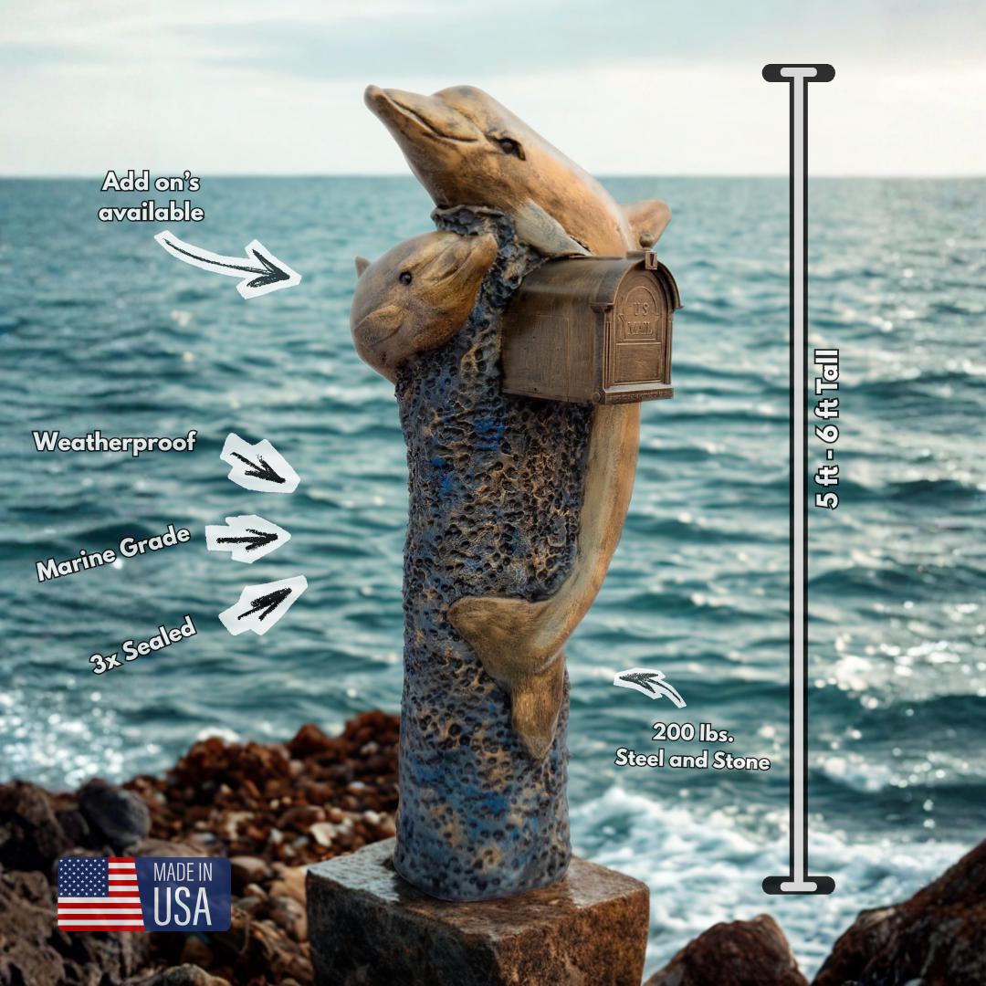 Bronze Dolphin Mailbox Sculpture - Unique Custom Mailbox Statue