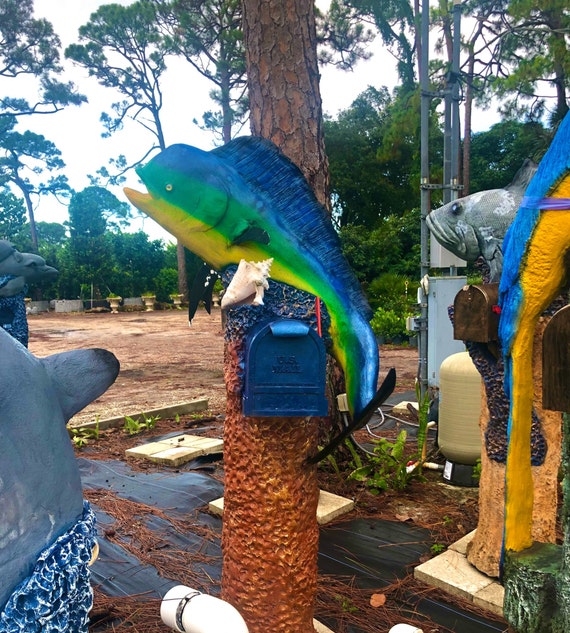 Mahi Mahi Fish Nautical Mailbox Statue Unique Custom Mailbox Outdoor & Gardening Home & Living