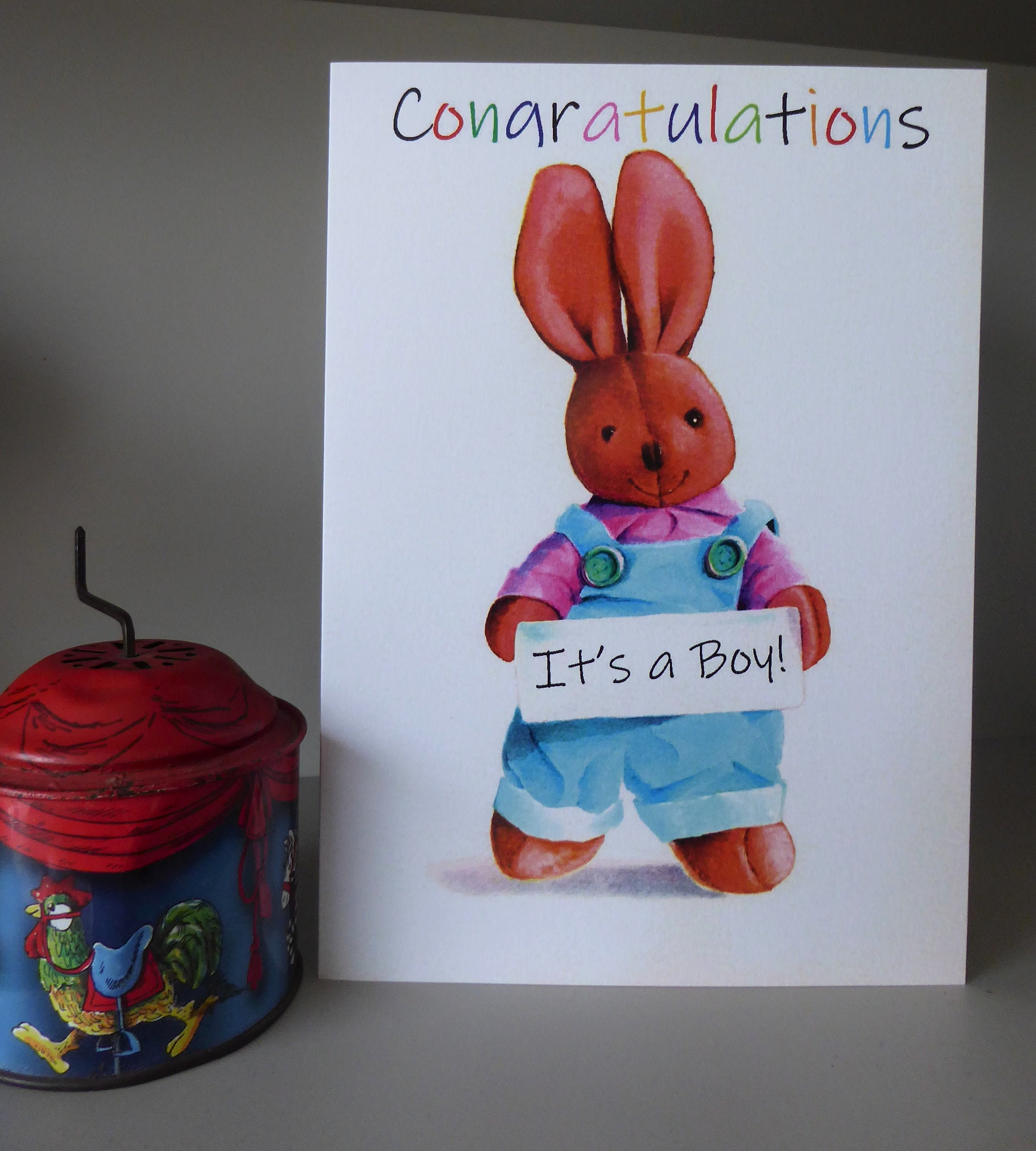 birthday card, congratulations card Cute Rabbit Its a Boy Cute animal card New born card